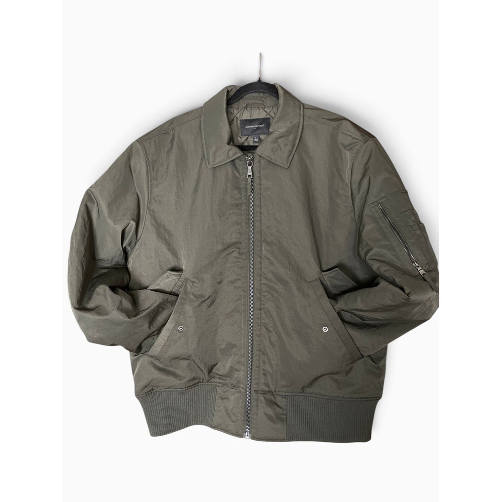 Banana Republic Men's Nylon Flight Bomber Jacket Army Green Quilted Large